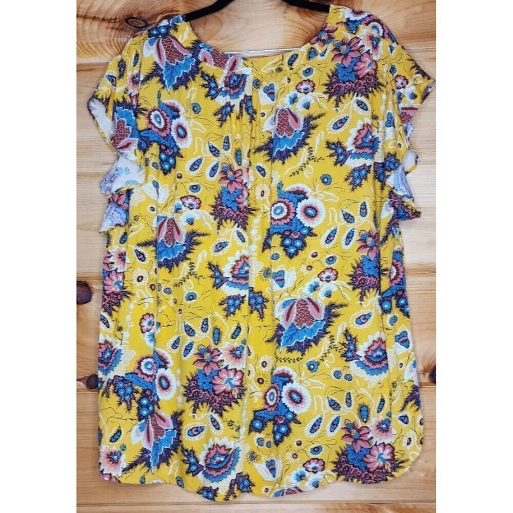 Rachel Roy Label 3X Blouse Cute Feminine Floral Yellow Cute Plus Size Top - Picture 16 of 16